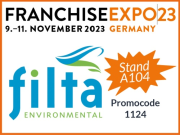 Filta setzt bei der Gewinnung von neuen Franchisepartnern auch 2023 wieder auf die Franchise Expo in Frankfurt/Main vom 9.-11. November 2023, Stand A104